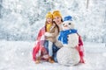 Mother and child girl on a winter walk