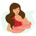 Mother and child. Happy woman breastfeeds her newborn baby. Illustration for World Breastfeeding Week or Mother's Day