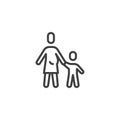 Mother and child holds hands line icon