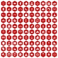 100 mother and child icons hexagon red Royalty Free Stock Photo