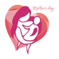 Mother with child. Line art icon, logo, sign.