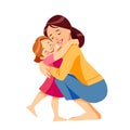 Mother and child. Mom hugging her daughter with a lot of love and tenderness. Mother`s day, holiday concept. Cartoon Royalty Free Stock Photo