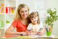 Mother and child painting together at home Royalty Free Stock Photo