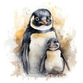 Mother and Child Penguin Clipart on White Background AI Generated