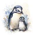 Mother and Child Penguin Clipart on White Background AI Generated