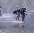 Mother & child at play in Seattle fountain