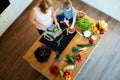 Mother and child preparing lunch