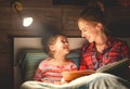 Mother and child reading book in bed before going to sleep Royalty Free Stock Photo