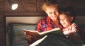 Mother and child reading book in bed before going to sleep Royalty Free Stock Photo