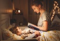 Mother and child reading book in bed before going to sleep Royalty Free Stock Photo