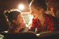 Mother and child reading book in bed before going to sleep Royalty Free Stock Photo