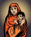 Mother and child refugee immigration religion and social illustration