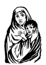 Mother and child refugee immigration religion and social illustration