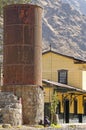 Traditional train station, matucana, peru: local mine train station