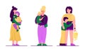 Mother with child - set of three families with cartoon people hugging.