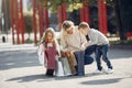 Mother with child with shopping bag in a city Royalty Free Stock Photo