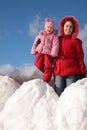 Mother and child on snowdrift