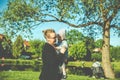 happy mother and child in park