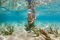 Mother with child swim underwater with fun in sea Royalty Free Stock Photo