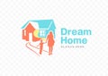 Mother and child walk along the path to the house logo design. Family moving into new house vector Royalty Free Stock Photo