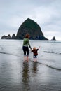 Mother and Child Walk Beach. Vertical Royalty Free Stock Photo