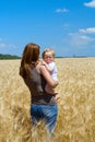 Mother with child at the wheat field Royalty Free Stock Photo