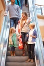 Mother And Children On Escalator In Shopping Mall Royalty Free Stock Photo