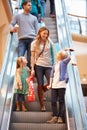 Mother And Children On Escalator In Shopping Mall Royalty Free Stock Photo