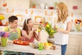 Mother with children preparing Easter celebration