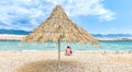 Mother and children are resting on the beach