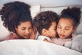 Mother, children and sleeping in bed together at home for security, bonding and comfort. Healthy, peace and a woman and Royalty Free Stock Photo