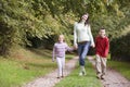 Mother and children walking along woodland path Royalty Free Stock Photo