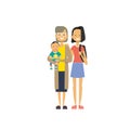 Mother and children on white background, tree of genus happy family concept, flat cartoon design