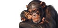 Mother Chimpanzee Tenderly Hugging Baby on Pure White Background in Heartwarming Embrace Royalty Free Stock Photo