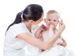 Mother combing baby after bathing Royalty Free Stock Photo