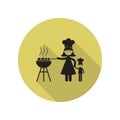 mother cooks barbecue long shadow icon. Simple glyph, flat vector of FAMILY icons for ui and ux, website or mobile application