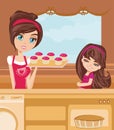 Mother and daughter Baking muffins