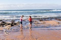 Mother Daughter Beach Waves Exploring