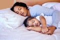 Mother daughter bed baby sleeping dreaming Royalty Free Stock Photo