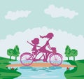 Mother and daughter biking