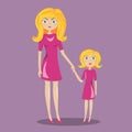 Mother and daughter blonde girl holding hands