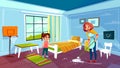 Mother and daughter cleaning room vector illustration