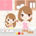 Mother and daughter cooking