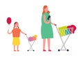 Mother and Daughter Doing Shopping Illustration