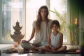 Mother and Daughter Engaging in Restorative Yoga Practice for Serene Moments at Home