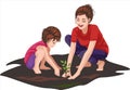 Mother and daughter enjoying gardening together