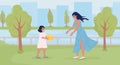 Mother with daughter enjoying time on waterfront flat color vector illustration Royalty Free Stock Photo