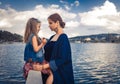 Mother and daughter at Xuan Huong Lake, Dalat, Vietnam Royalty Free Stock Photo