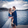 Mother and daughter at Xuan Huong Lake, Dalat, Vietnam Royalty Free Stock Photo