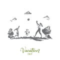 Mother, daughter, family, parenting, vacation concept. Hand drawn isolated vector.